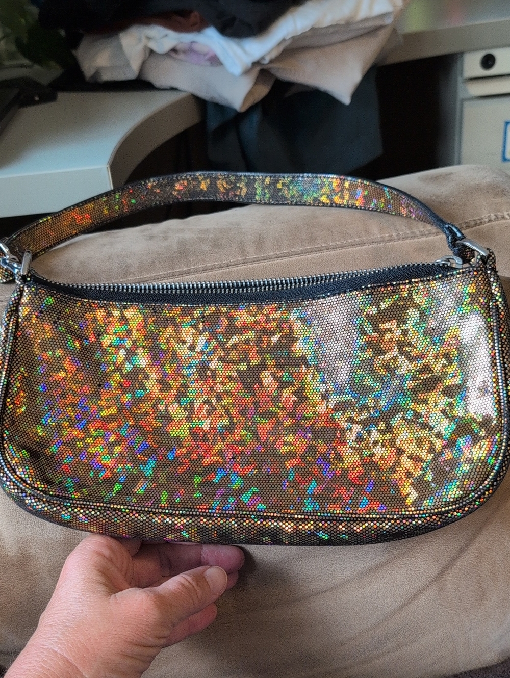 By Far Rainbow Gold Glitter Mini Rachel Bag